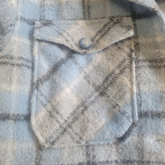 Jade & Ivory Blue and Gray Plaid Wool Blend Shacket with Pockets - XL - Picture 7 of 10